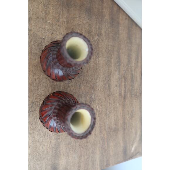 Set of Two Hand Woven Bamboo Ikebana Flower Vase w/Ceramic Insert - Picture 2 of 4